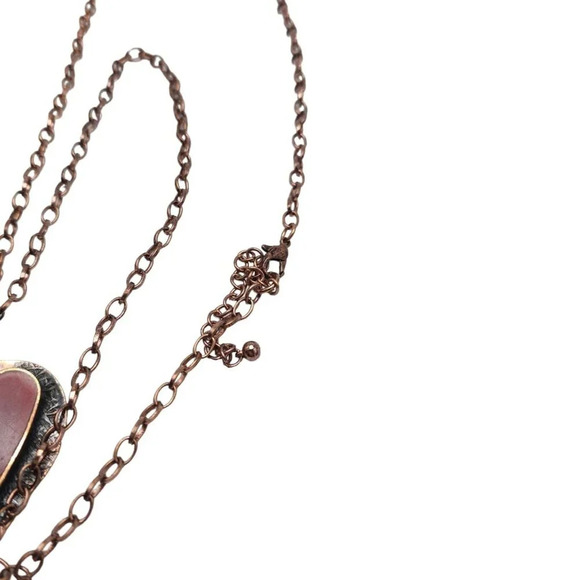 Red Enamel Heart On Copper Pendant Chain Necklace Lobster Closure Vintage - Picture 5 of 7